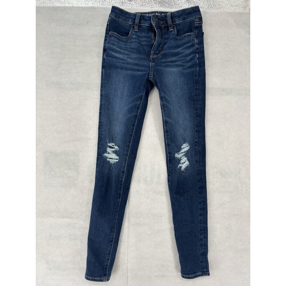 American Eagle The Dream Jean Hi Rise Jeggings Women's Sz 00 Med Wash Distressed